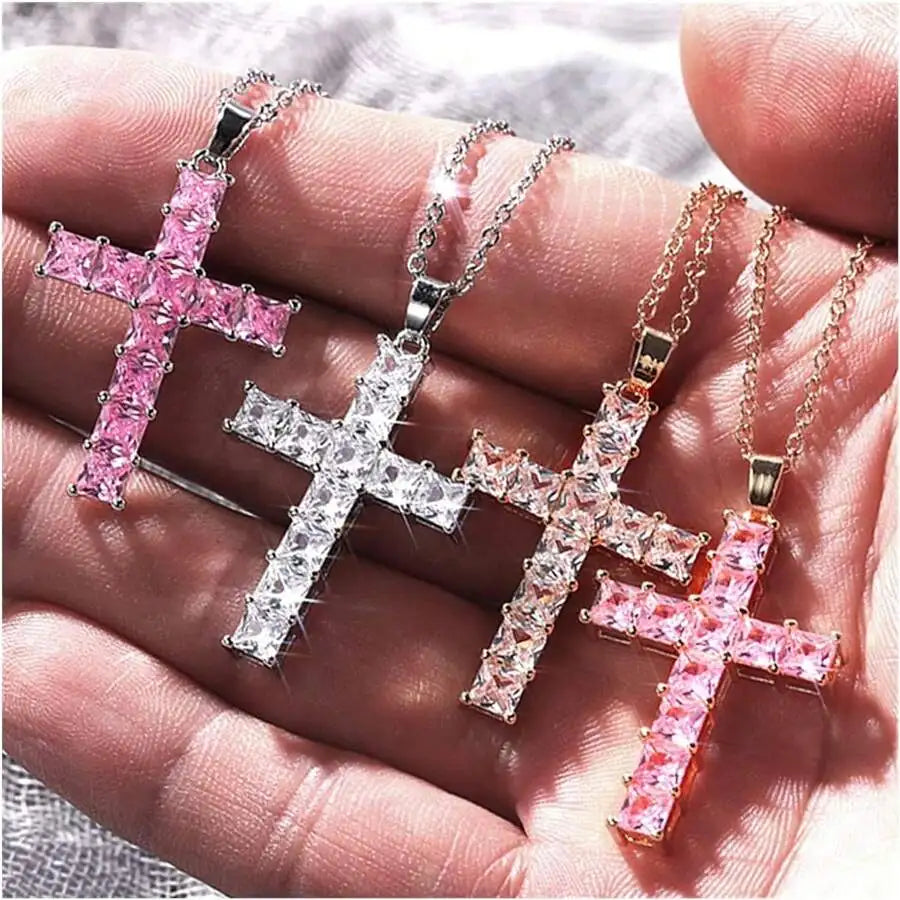 Crystal Cross Pendant Necklace – Gold Designer Jewelry