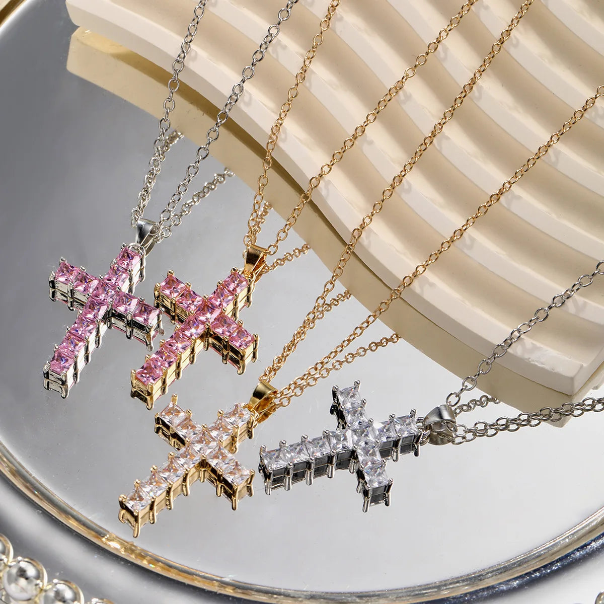 LE SABRÈ Crystal Cross Pendant Necklace – Gold Designer Jewelry