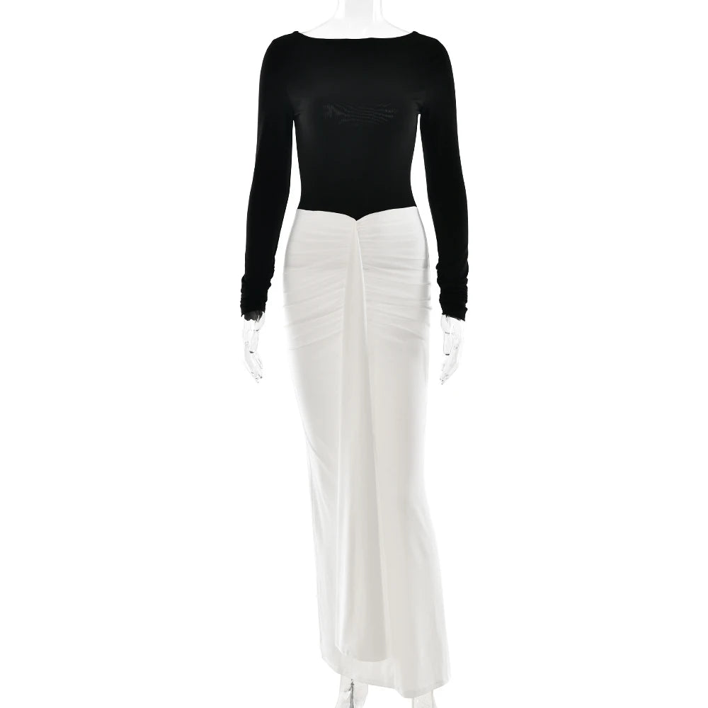 LE Sabrè Rückenfrei Maxi Kleid Schwarz-Weiß Detail