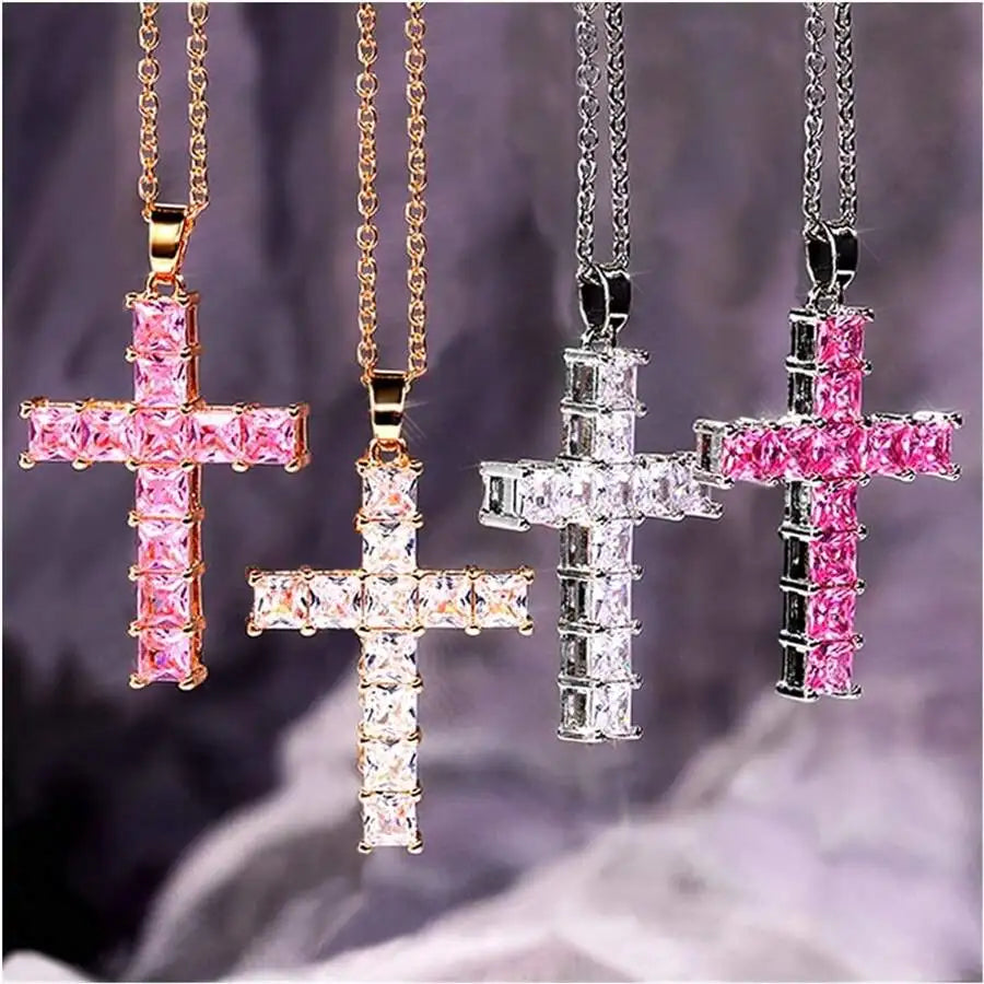 Crystal Cross Pendant Necklace – Gold Designer Jewelry