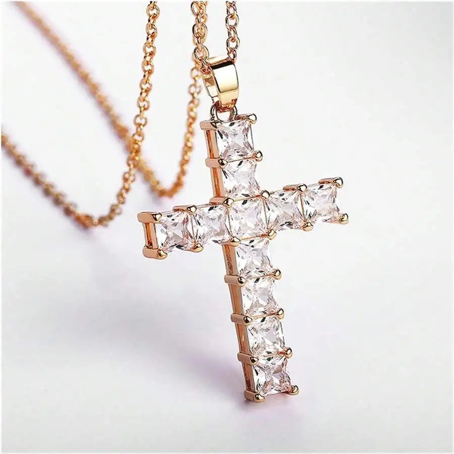 LE SABRÈ Crystal Cross Pendant Necklace – Gold Designer Jewelry