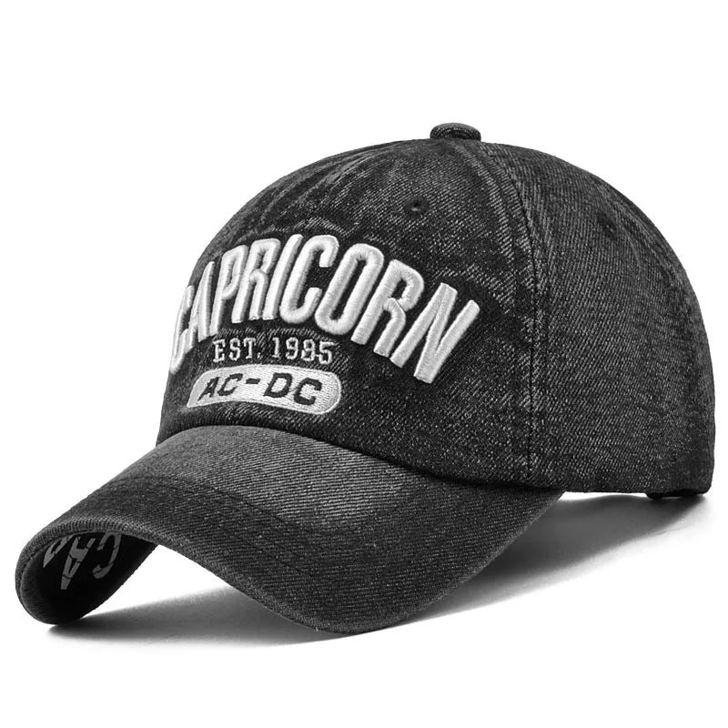 2024 Denim Baseball Cap Men Women Embroidery Letter Jeans Snapback Hat Casquette Summer Sports Hip Hop Cap Gorras Unisex hats | Color:CAPRICORN dark grey