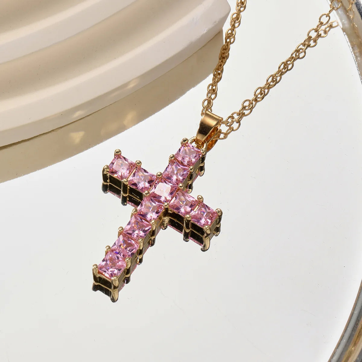 Crystal Cross Pendant Necklace – Gold Designer Jewelry