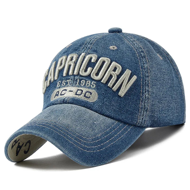 2024 Denim Baseball Cap Men Women Embroidery Letter Jeans Snapback Hat Casquette Summer Sports Hip Hop Cap Gorras Unisex hats | Color:CAPRICORN navy