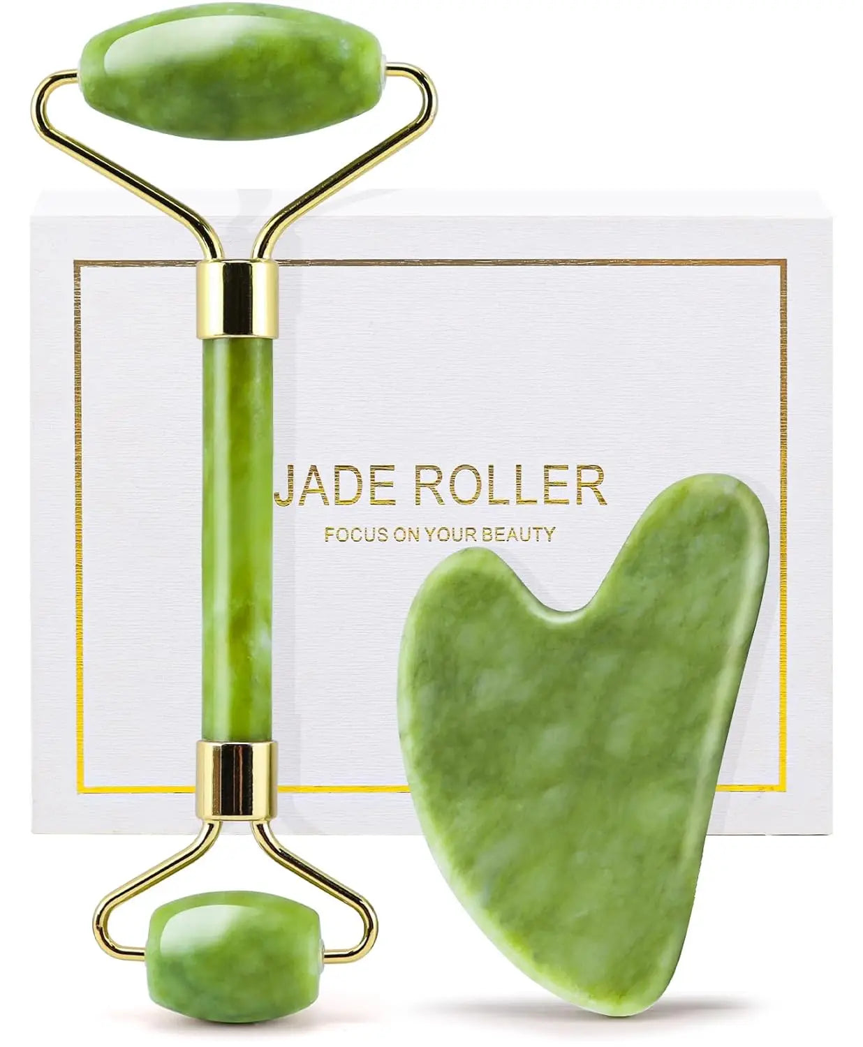 Skin Care Quartz Stone Natural Face Jade Roller Set Cooling Eye Gua Sha Tool Facial Beauty Massage For Face Jade Wheel  Green | 0
