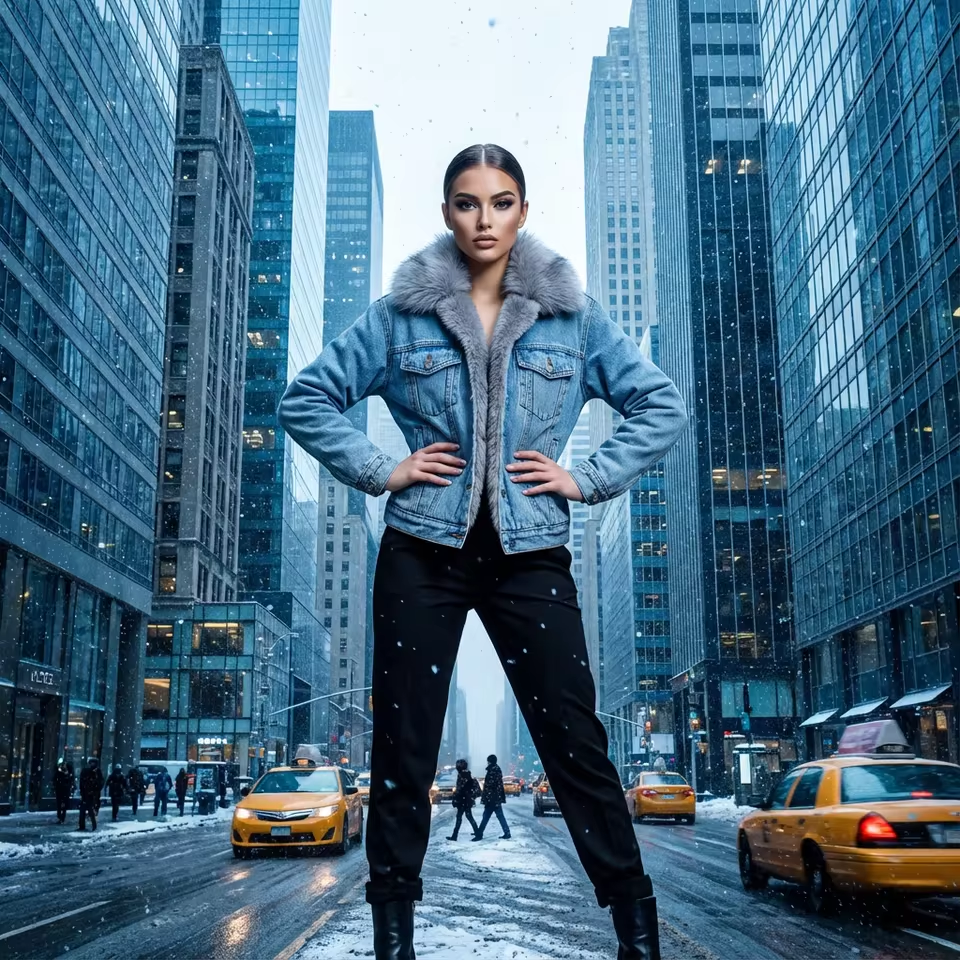 Denim Jacke Kunstfell