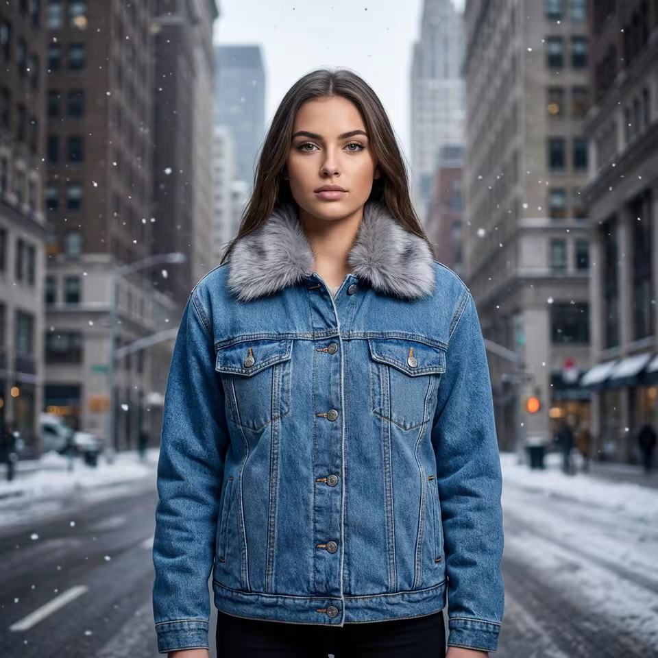 Denim Jacke Kunstfell