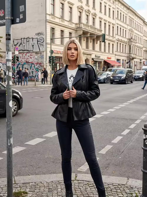 Kurzer Trenchcoat Kunstleder