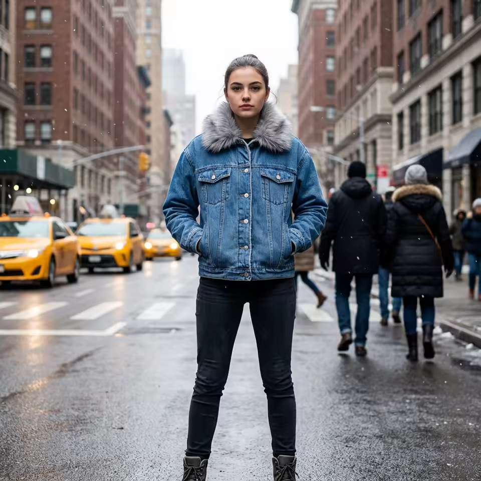 Denim Jacke Kunstfell