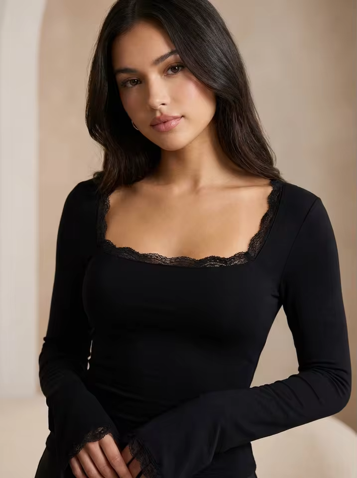 Bild 4: LE SABRÈ Crop Top Spitze Transparent Langarm